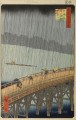 sudden shower over shin ohashi bridge at atake from one hundred views of edo Utagawa Hiroshige Ukiyoe